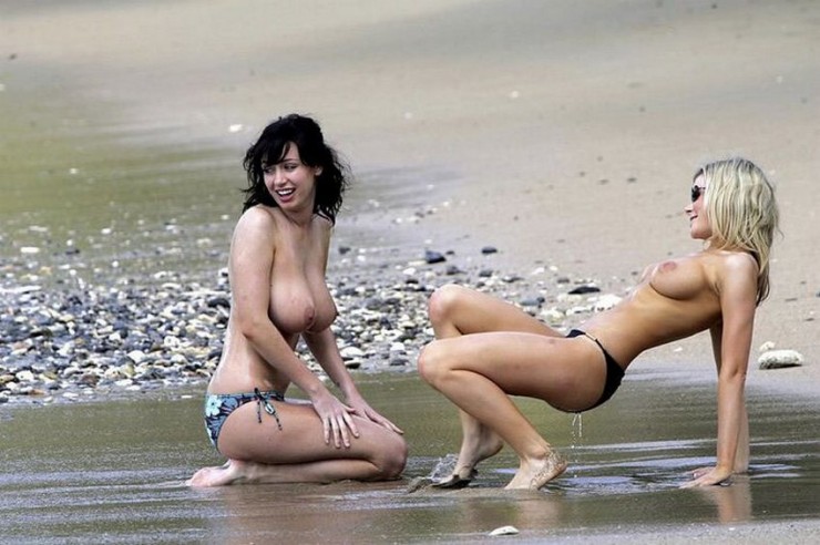 Big Boobs Topless Beach Celebs - Lovely British Girls Topless Fun At Beach Hot Spy Photo