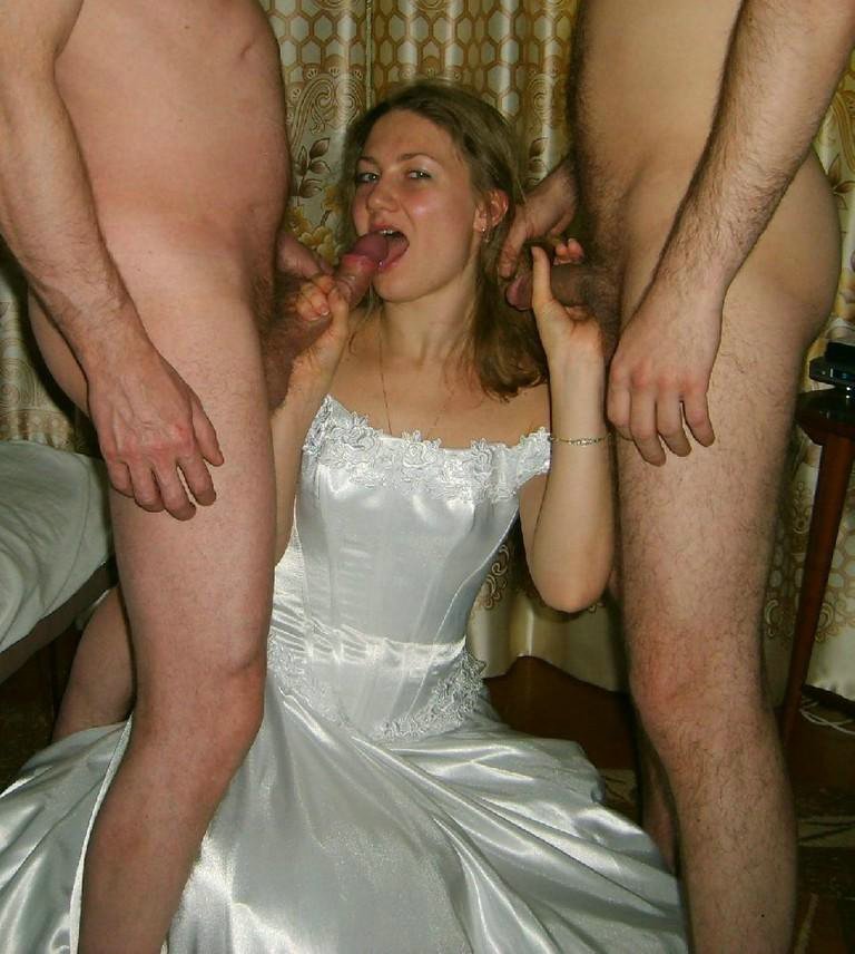 Amateur bride porn public photo - slutty bride sucks two friends after ...